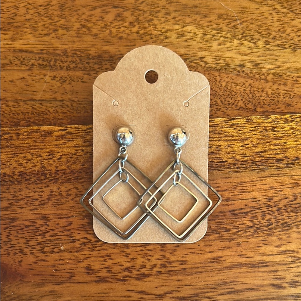 Silver Geometric Drop Earrings